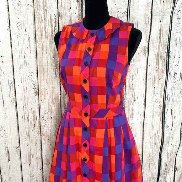 eshakti Dresses & Skirts - Eshakti HOT pink purple orange red Plaid Midi dress Peter Pan collar CUTE 6